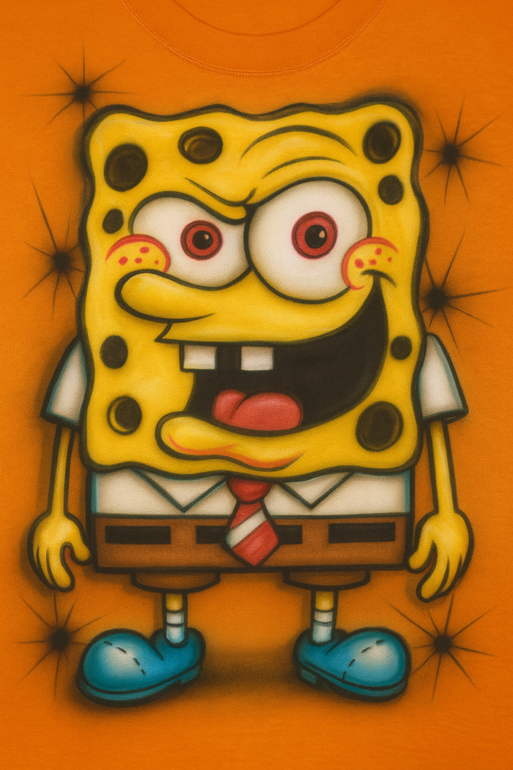 Cartoon character on an orange background