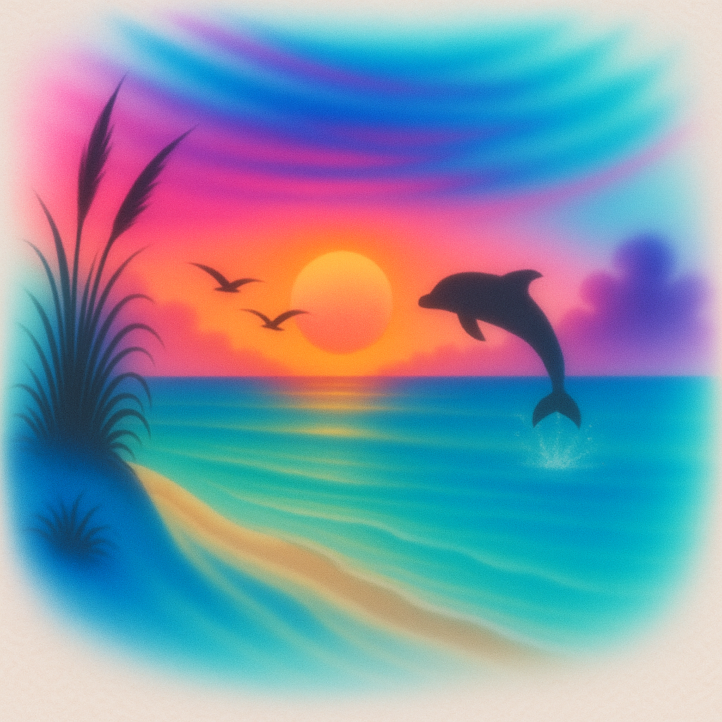 Beach design with dolphin