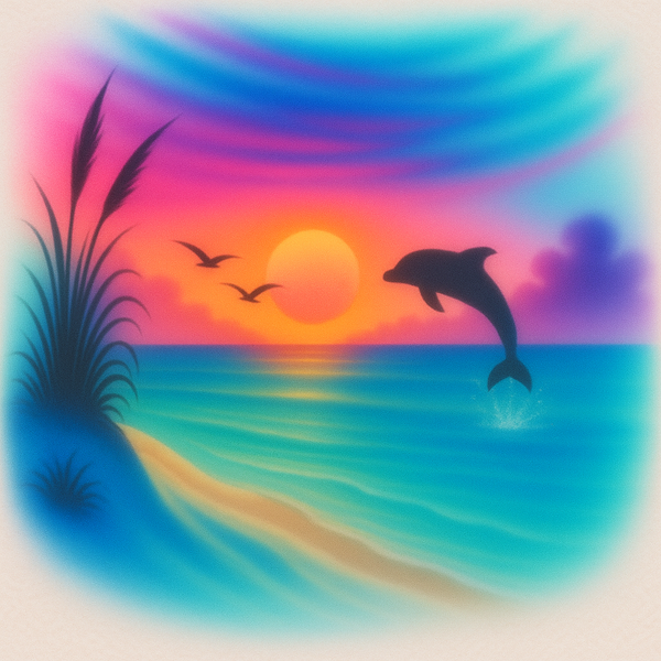 Beach design with dolphin