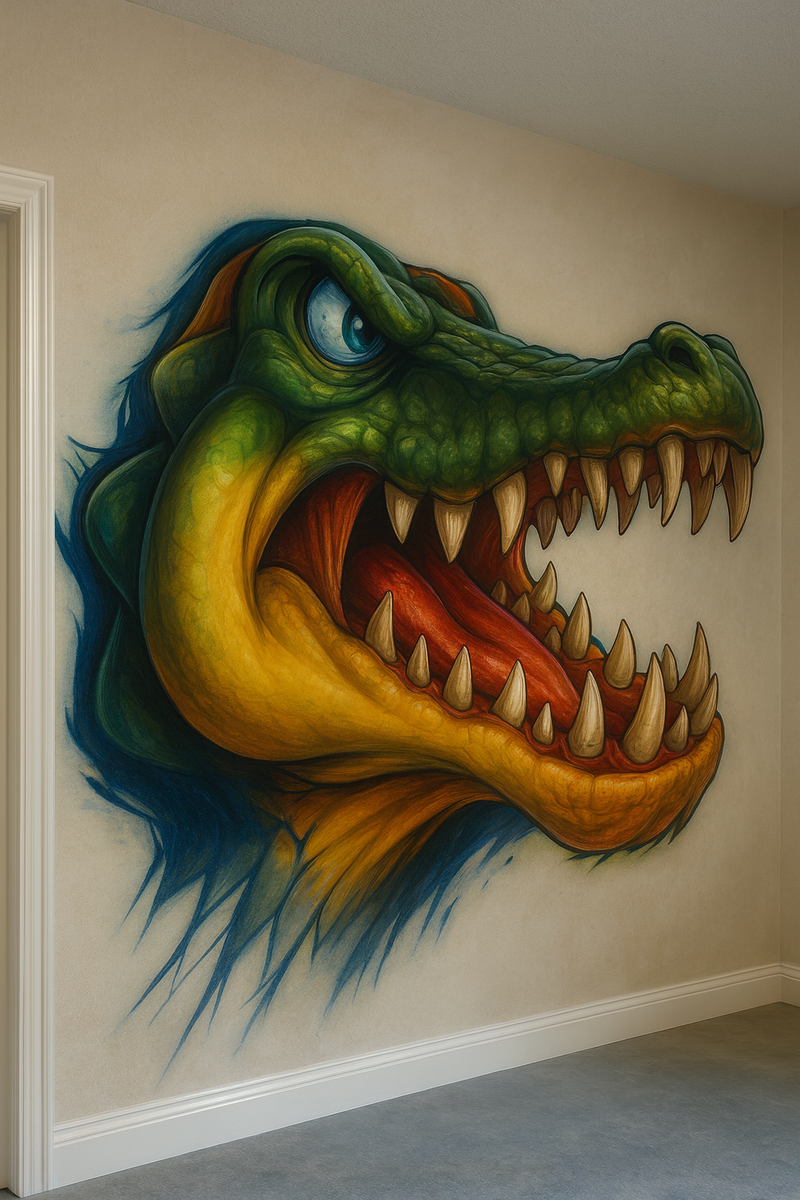 Colorful dragon mural on a wall