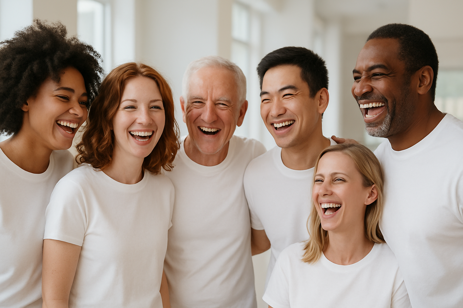 happy people with white blank shirts