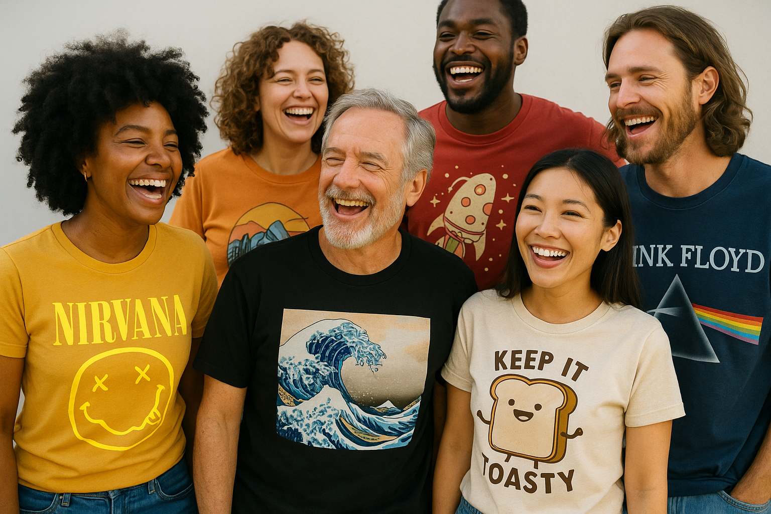 people happy wearing graphics on their shirts